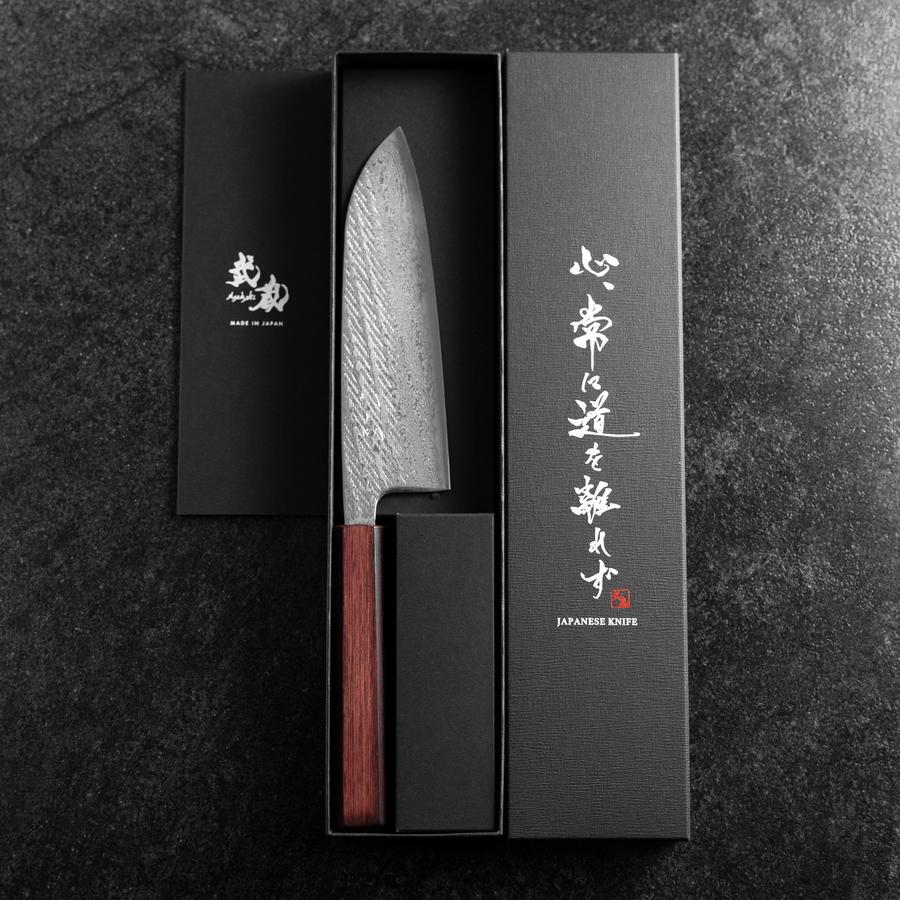 Santoku Silver Steel #3 Nawame Damascus Purple Urushi Handle 165mm-[Musashi]-[Japanese-Kitchen-Knives]
