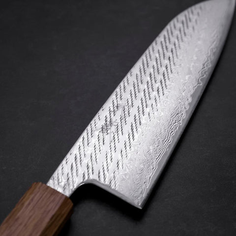 Santoku Silver Steel #3 Nawame Damascus Yaki Urushi Handle 165mm-[Musashi]-[Japanese-Kitchen-Knives]