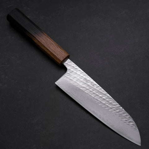 Santoku Silver Steel #3 Nawame Damascus Yaki Urushi Handle 165mm-[Musashi]-[Japanese-Kitchen-Knives]