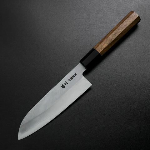 Santoku Silver Steel #3 Polished Buffalo Walnut Handle 155mm-[Musashi]-[Japanese-Kitchen-Knives]