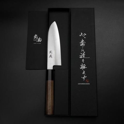 Santoku Silver Steel #3 Polished Buffalo Walnut Handle 155mm-[Musashi]-[Japanese-Kitchen-Knives]