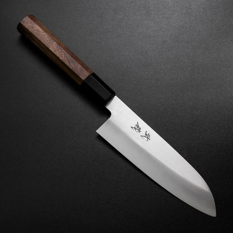 Santoku Silver Steel #3 Polished Buffalo Walnut Handle 155mm-[Musashi]-[Japanese-Kitchen-Knives]