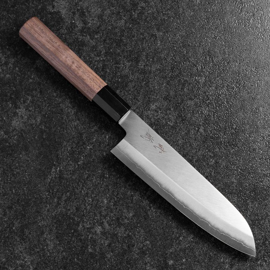 Santoku Silver Steel #3 Polished Buffalo Walnut Handle 170mm-[Musashi]-[Japanese-Kitchen-Knives]