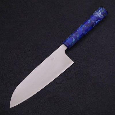 Santoku Silver Steel #3 Polished Ocean Blue Handle 165mm-Silver steel #3-Polished-Japanese Handle-[Musashi]-[Japanese-Kitchen-Knives]