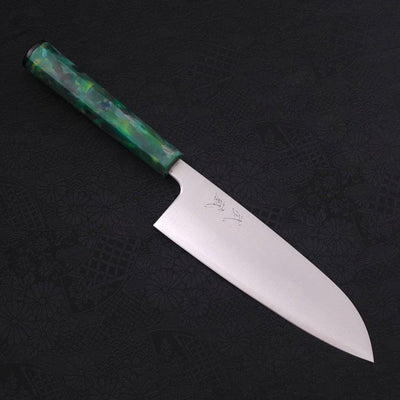 Santoku Silver Steel #3 Polished Ocean Green Handle 165mm-Silver steel #3-Polished-Japanese Handle-[Musashi]-[Japanese-Kitchen-Knives]
