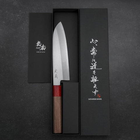 Santoku Silver Steel #3 Polished Walnut Handle 165mm (6.5”)-[Musashi]-[Japanese-Kitchen-Knives]