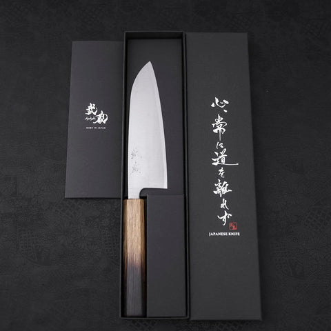 Santoku Silver Steel #3 Polished Yaki Urushi Handle 165mm (6.5”)-[Musashi]-[Japanese-Kitchen-Knives]