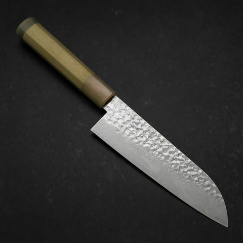 Santoku Silver Steel #3 Tsuchime Damascus Buffalo Magnolia Handle 170mm (6.7”)-[Musashi]-[Japanese-Kitchen-Knives]