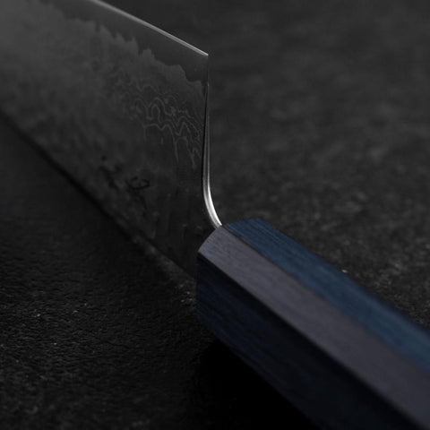 Santoku Silver Steel #3 Tsuchime Damascus Dark Blue Urushi Handle 170mm-[Musashi]-[Japanese-Kitchen-Knives]
