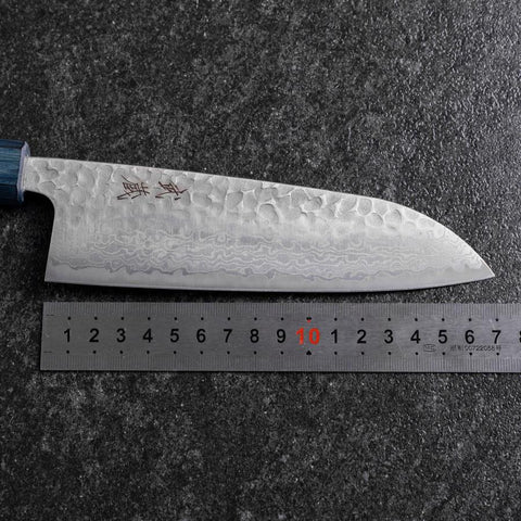 Santoku Silver Steel #3 Tsuchime Damascus Dark Blue Urushi Handle 170mm-[Musashi]-[Japanese-Kitchen-Knives]