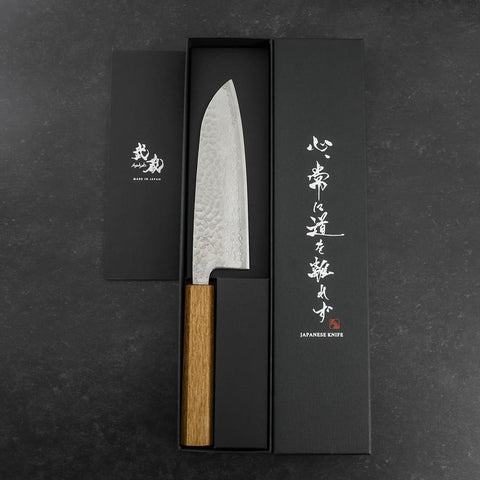 Santoku Silver Steel #3 Tsuchime Damascus Oak Handle 170mm (6.7”)-[Musashi]-[Japanese-Kitchen-Knives]