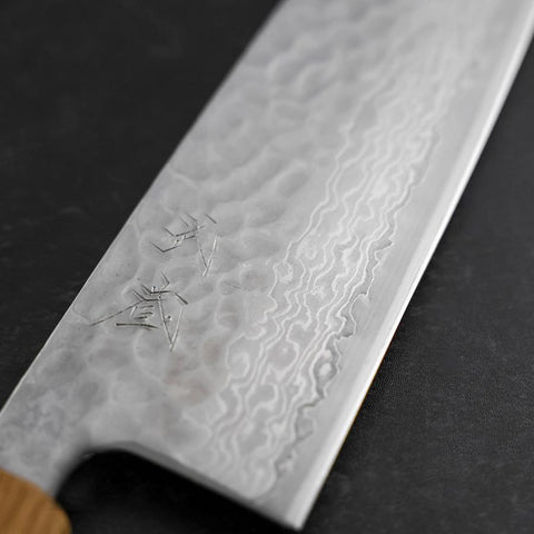 Santoku Silver Steel #3 Tsuchime Damascus Oak Handle 170mm-[Musashi]-[Japanese-Kitchen-Knives]