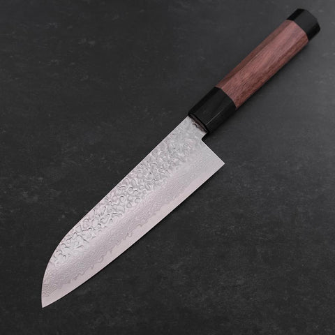 Santoku Silver Steel #3 Tsuchime Damascus Walnut Handle 170mm (6.7”)-[Musashi]-[Japanese-Kitchen-Knives]