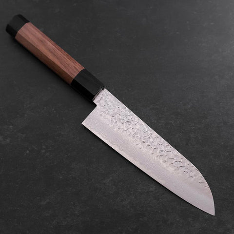 Santoku Silver Steel #3 Tsuchime Damascus Walnut Handle 170mm (6.7”)-[Musashi]-[Japanese-Kitchen-Knives]