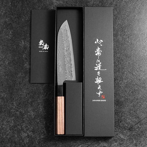 Santoku Silver Steel #3 Tsuchime Damascus Walnut Handle 170mm-[Musashi]-[Japanese-Kitchen-Knives]