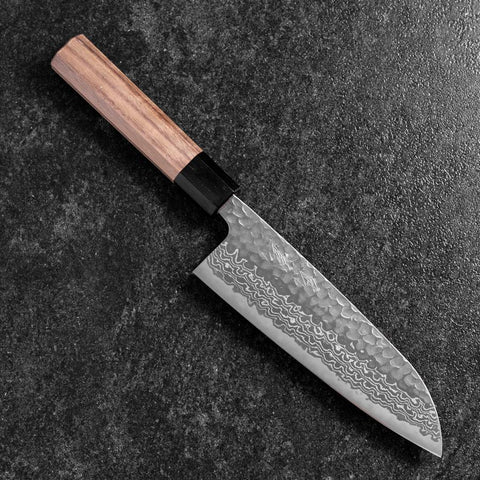 Santoku Silver Steel #3 Tsuchime Damascus Walnut Handle 170mm-[Musashi]-[Japanese-Kitchen-Knives]