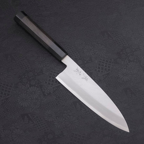 Santoku Single-Edged White Steel #2 Kasumi Buffalo Ebony Handle 180mm (7”)-[Musashi]-[Japanese-Kitchen-Knives]