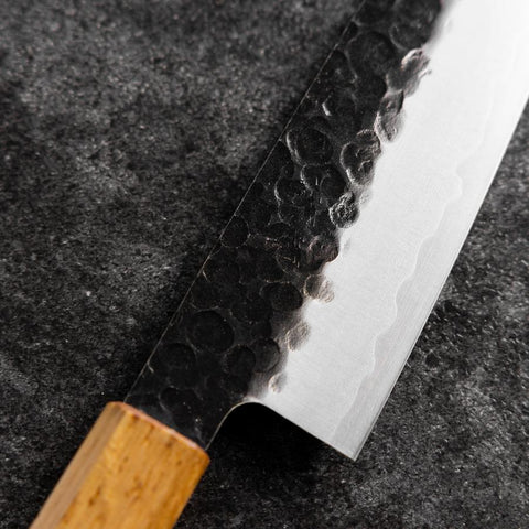 Santoku Stainless Clad AUS-8 Kurouchi Tsuchime Yaki Urushi Handle 170mm-[Musashi]-[Japanese-Kitchen-Knives]