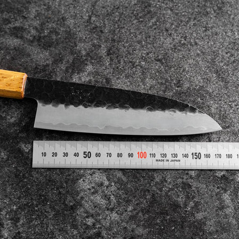 Santoku Stainless Clad AUS-8 Kurouchi Tsuchime Yaki Urushi Handle 170mm-[Musashi]-[Japanese-Kitchen-Knives]
