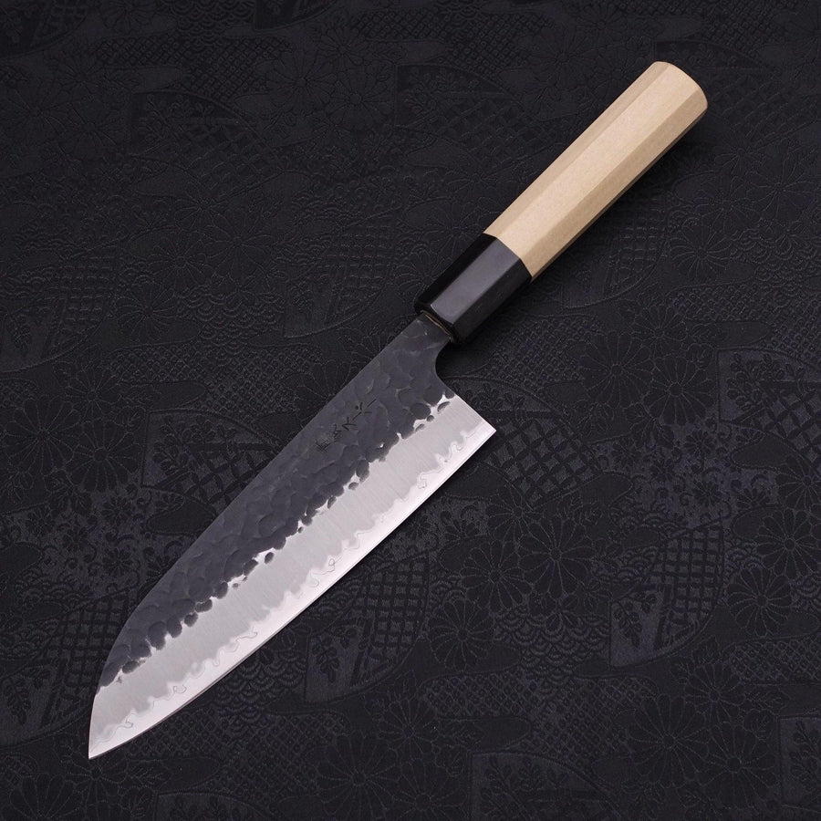 Santoku Stainless Clad Aogami-Super Kurouchi Tsuchime Buffalo Magnolia Handle 165mm-Aogami Super-Kurouchi-Japanese Handle-[Musashi]-[Japanese-Kitchen-Knives]