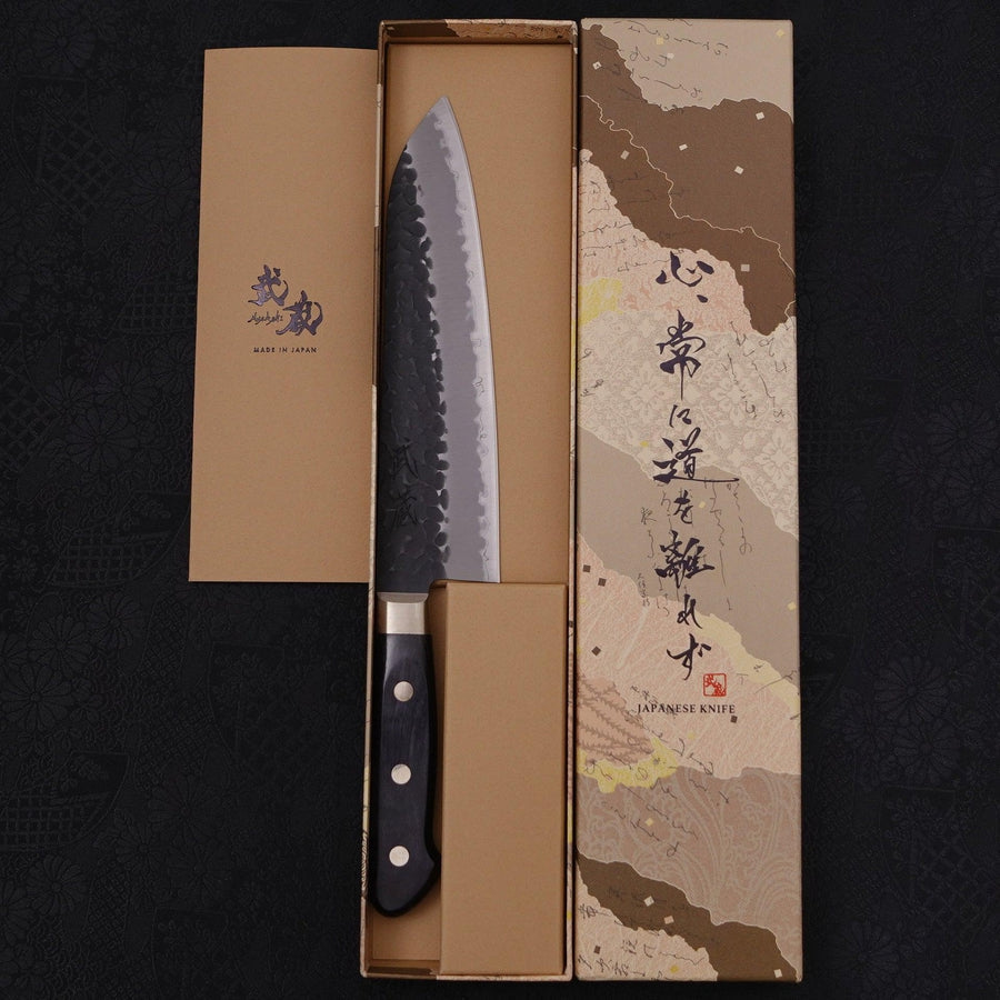 Santoku Stainless Clad Aogami-Super Kurouchi Tsuchime Western Handle Black 180mm-Aogami Super-Kurouchi-Western Handle-[Musashi]-[Japanese-Kitchen-Knives]