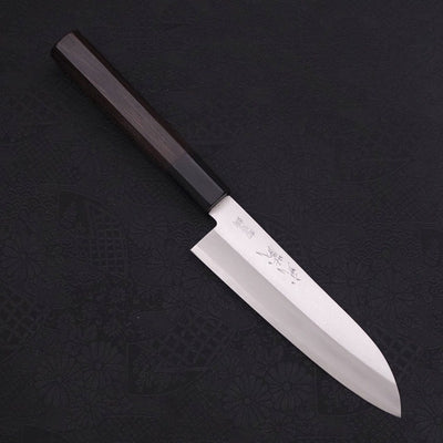 Santoku Stainless Clad Aogami-Super Polished Buffalo Ebony Handle 140mm-Aogami Super-Polished-Japanese Handle-[Musashi]-[Japanese-Kitchen-Knives]