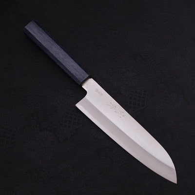 Santoku Stainless Clad Aogami-Super Polished Dark Blue Handle 180mm-Aogami Super-Polished-Japanese Handle-[Musashi]-[Japanese-Kitchen-Knives]