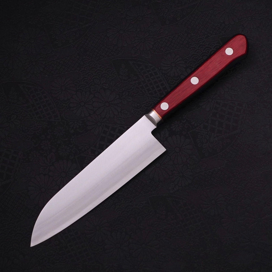 Santoku Stainless Clad Aogami-Super Polished Red Western Handle 140mm-Aogami Super-Polished-Western Handle-[Musashi]-[Japanese-Kitchen-Knives]