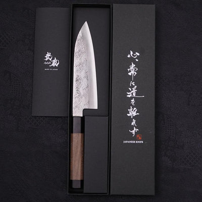 Santoku Stainless Clad Aogami-Super Suname Walnut Handle 165mm-Aogami Super-Tsuchime-Japanese Handle-[Musashi]-[Japanese-Kitchen-Knives]