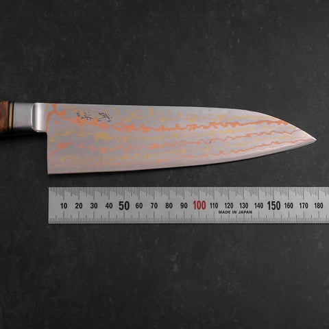Santoku Stainless Clad Blue Steel #2 Colored Damascus Western Karin Handle 180mm (7”)-[Musashi]-[Japanese-Kitchen-Knives]