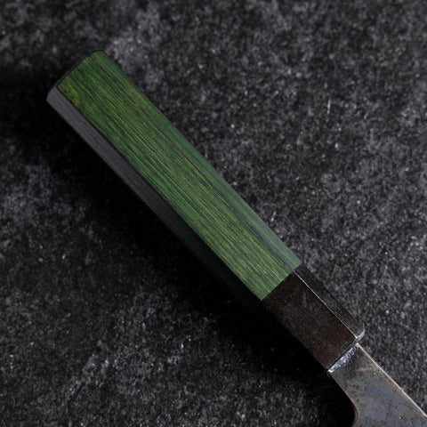 Santoku Stainless Clad Blue Steel #2 Kurouchi Green Urushi Handle 165mm (6.5”)-[Musashi]-[Japanese-Kitchen-Knives]