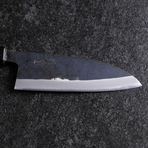 Santoku Stainless Clad Blue Steel #2 Kurouchi Green Urushi Handle 165mm-[Musashi]-[Japanese-Kitchen-Knives]