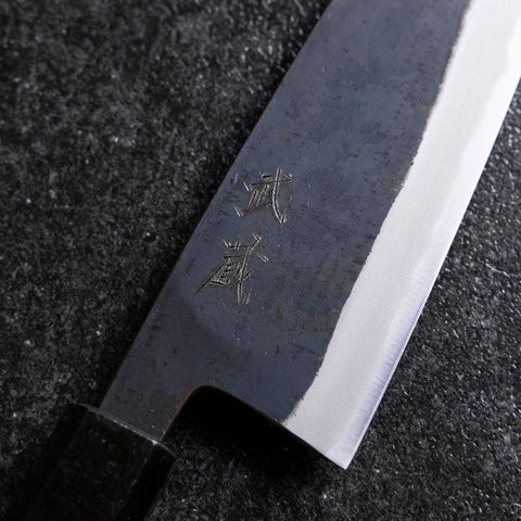 Santoku Stainless Clad Blue Steel #2 Kurouchi Purple Urushi Handle 165mm-[Musashi]-[Japanese-Kitchen-Knives]