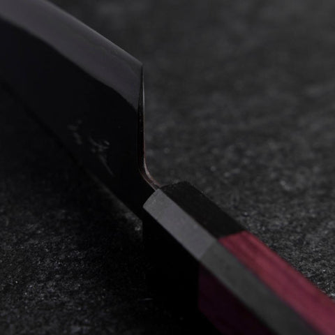 Santoku Stainless Clad Blue Steel #2 Kurouchi Purple Urushi Handle 165mm-[Musashi]-[Japanese-Kitchen-Knives]