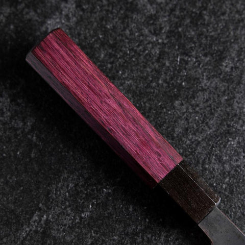 Santoku Stainless Clad Blue Steel #2 Kurouchi Purple Urushi Handle 165mm-[Musashi]-[Japanese-Kitchen-Knives]