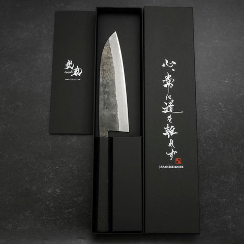 Santoku Stainless Clad Blue Steel #2 Kurouchi Rubber Handle 165mm (6.5”)-[Musashi]-[Japanese-Kitchen-Knives]