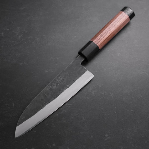 Santoku Stainless Clad Blue Steel #2 Kurouchi Walnut Handle 165mm (6.5”)-[Musashi]-[Japanese-Kitchen-Knives]