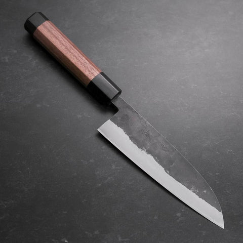 Santoku Stainless Clad Blue Steel #2 Kurouchi Walnut Handle 165mm (6.5”)-[Musashi]-[Japanese-Kitchen-Knives]