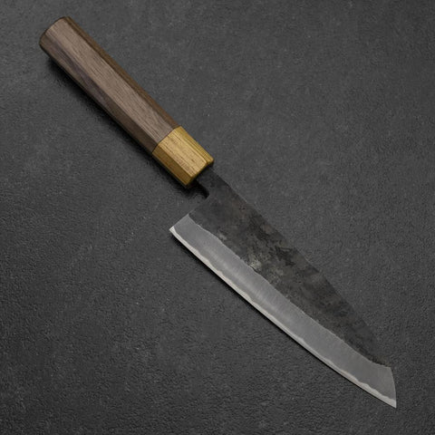 Santoku Stainless Clad Blue Steel #2 Kurouchi Walnut Zelkova Handle 165mm-[Musashi]-[Japanese-Kitchen-Knives]
