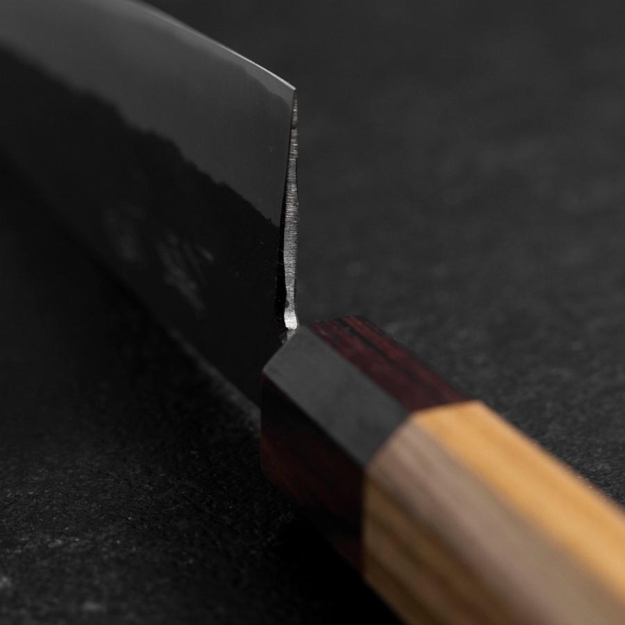 Santoku Stainless Clad Blue Steel #2 Kurouchi Zelkova Handle 165mm-[Musashi]-[Japanese-Kitchen-Knives]