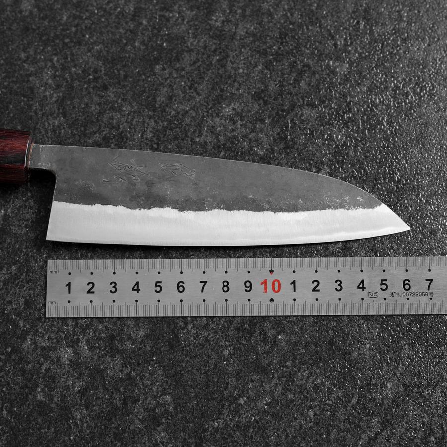 Santoku Stainless Clad Blue Steel #2 Kurouchi Zelkova Handle 165mm-[Musashi]-[Japanese-Kitchen-Knives]