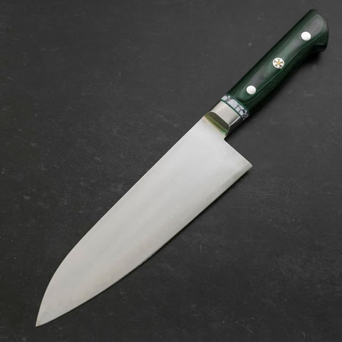 Santoku Stainless Clad Blue Steel #2 Polished Green Micarta Turqoise Handle 180mm (7”)-[Musashi]-[Japanese-Kitchen-Knives]