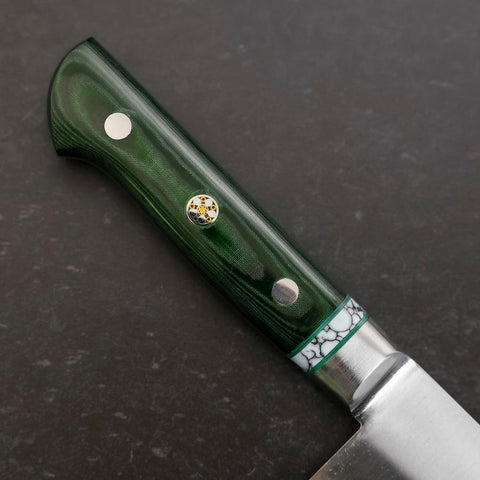 Santoku Stainless Clad Blue Steel #2 Polished Green Micarta Turqoise Handle 180mm (7”)-[Musashi]-[Japanese-Kitchen-Knives]