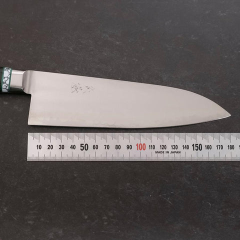 Santoku Stainless Clad Blue Steel #2 Polished Green Micarta Turqoise Handle 180mm (7”)-[Musashi]-[Japanese-Kitchen-Knives]