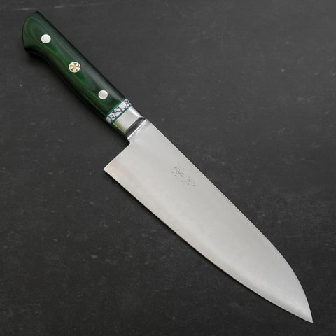 Santoku Stainless Clad Blue Steel #2 Polished Green Micarta Turqoise Handle 180mm (7”)-[Musashi]-[Japanese-Kitchen-Knives]