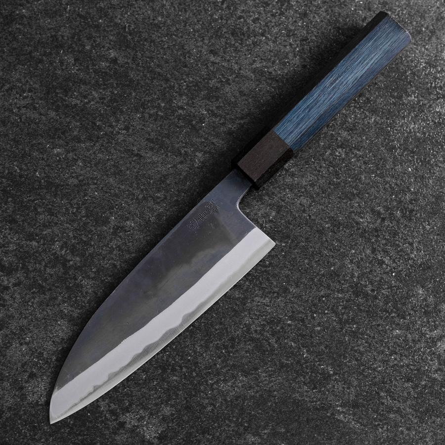 三徳 青紙スーパー 黒打槌目 焼漆柄 165mm – MUSASHI