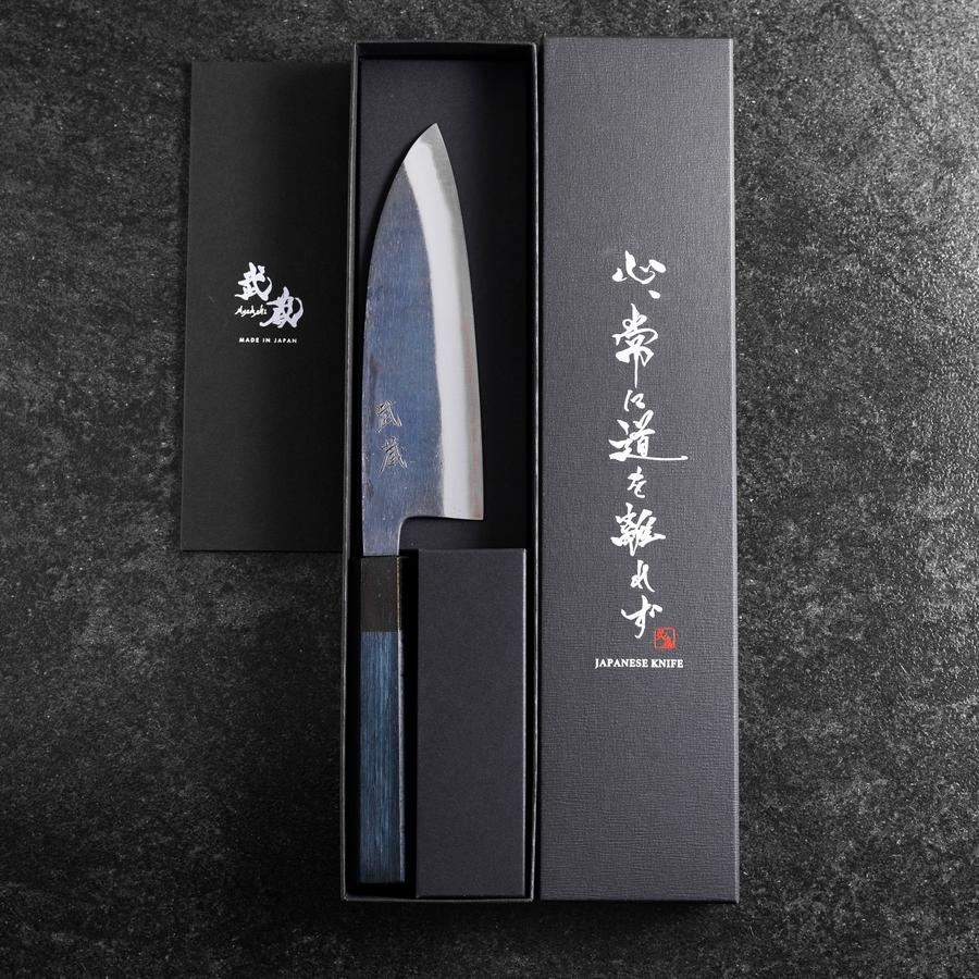三徳 青紙スーパー 黒打槌目 焼漆柄 165mm – MUSASHI