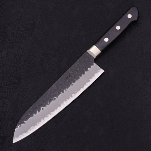 Santoku Stainless Clad Blue Super Kurouchi Tsuchime Western Handle Black 180mm (7”)-[Musashi]-[Japanese-Kitchen-Knives]