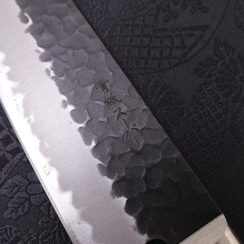 Santoku Stainless Clad Blue Super Kurouchi Tsuchime Western Handle Black 180mm (7”)-[Musashi]-[Japanese-Kitchen-Knives]