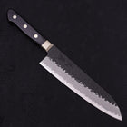Santoku Stainless Clad Blue Super Kurouchi Tsuchime Western Handle Black 180mm (7”)-[Musashi]-[Japanese-Kitchen-Knives]